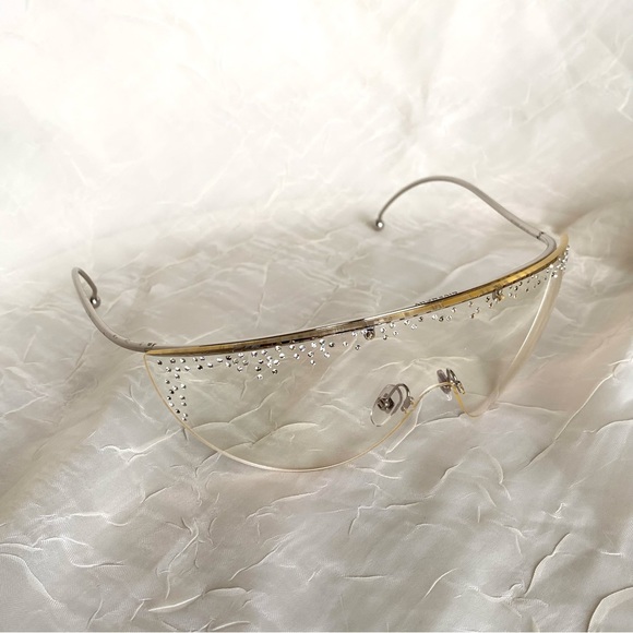 ☆*:. o o .:*☆ Givenchy Diamond Rhinestone Shield Sunglasses - Picture 1 of 16